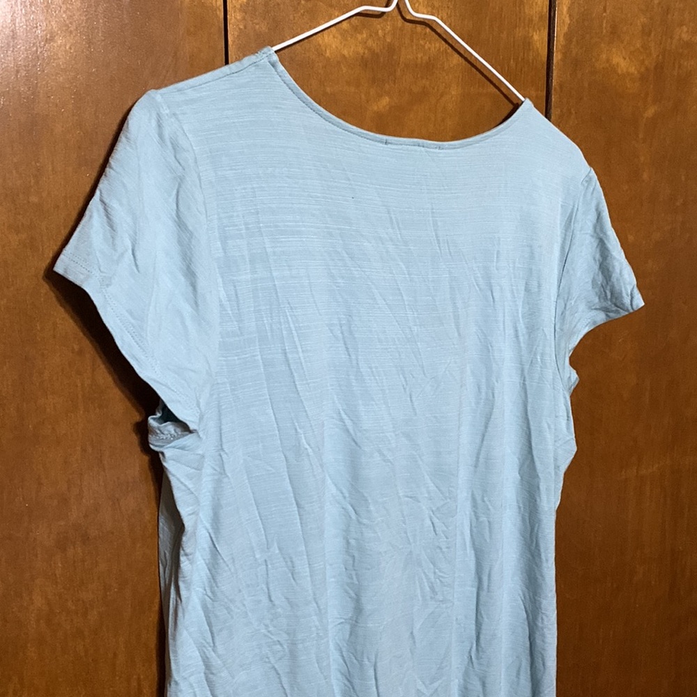 🆕 CUPIO SIGNATURE- Baby Blue , Embroidery Around Neckline Short Sleeve Shirt - Picture 9 of 10